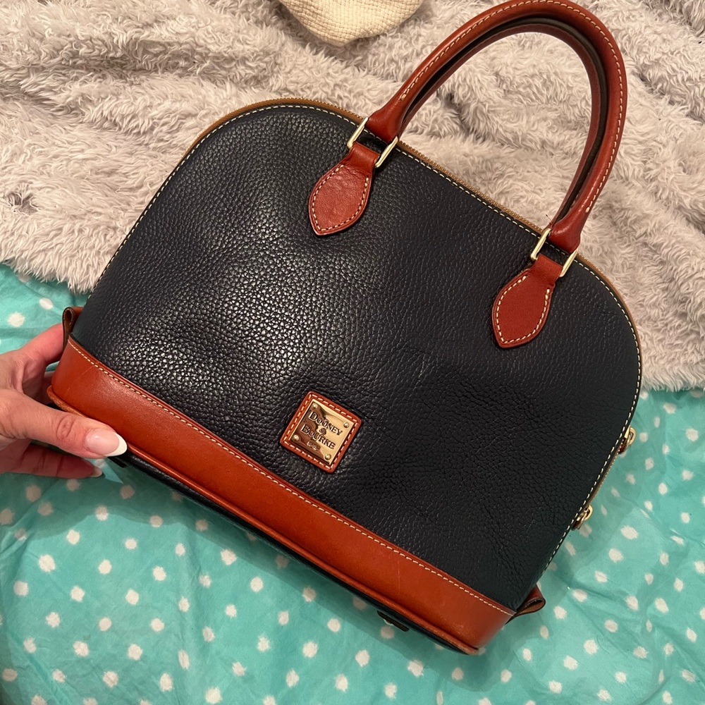 Dooney & Bourke Alma deep navy blue peddled leather satchel w/ original dust bag